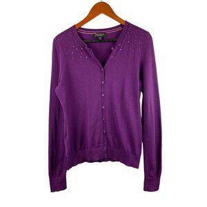 Central Park West Womens Purple Cardigan Sweater M With Sequin Detail